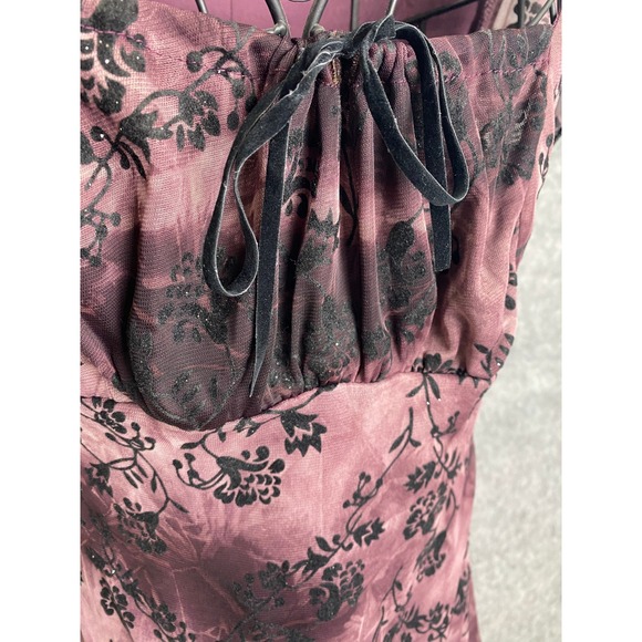 Y2K Speechless Pink Black Floral Dress Velvet Bow Goth Fairycore 90s Revival S - Picture 4 of 12